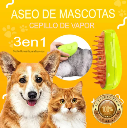 Cepillo vaporizador autolimpiante 3 en 1 para gatos y perros