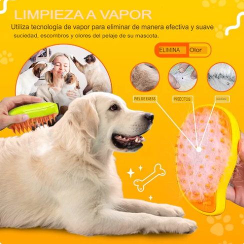 Cepillo vaporizador autolimpiante 3 en 1 para gatos y perros